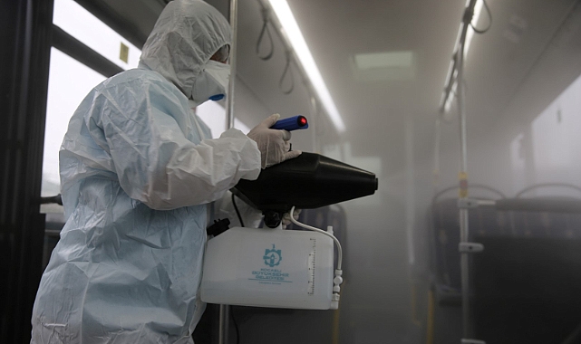 Büyükşehir'in otobüslerine nano gümüş dezenfekte