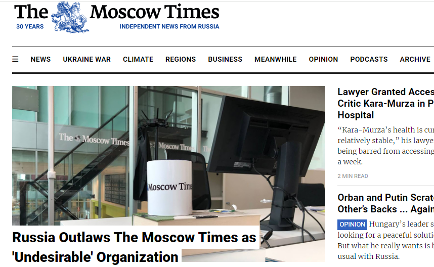 Rusya online yayın organı Moscow Times'ı yasakladı