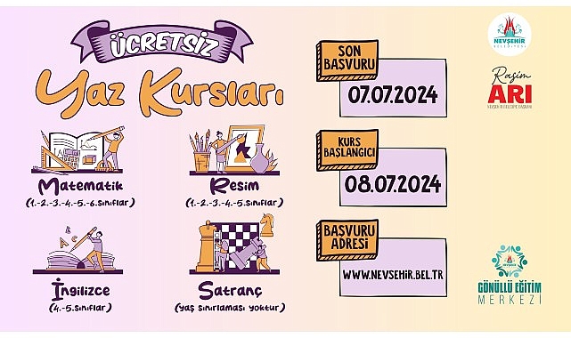 Nevşehir Belediyesi Gönüllü Eğitim Merkezi'nde öğrencilere yönelik açılacak olan ücretsiz yaz dönemi kursları için kayıtlar başladı