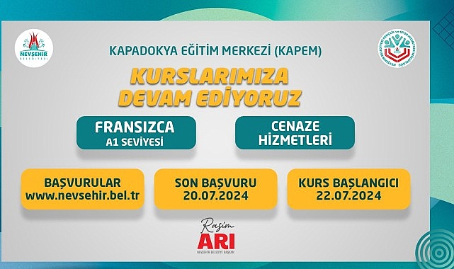 Nevşehir Belediyesi Kapadokya Eğitim Merkezi (KAPEM)'de açılacak olan Fransızca A1 ve Cenaze Hizmetleri kursları için kayıtlar başladı