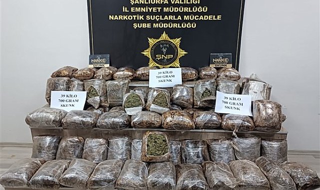 Şanlıurfa’da yolcu otobüsünde 39 kilo 700 gram skunk ele geçirildi